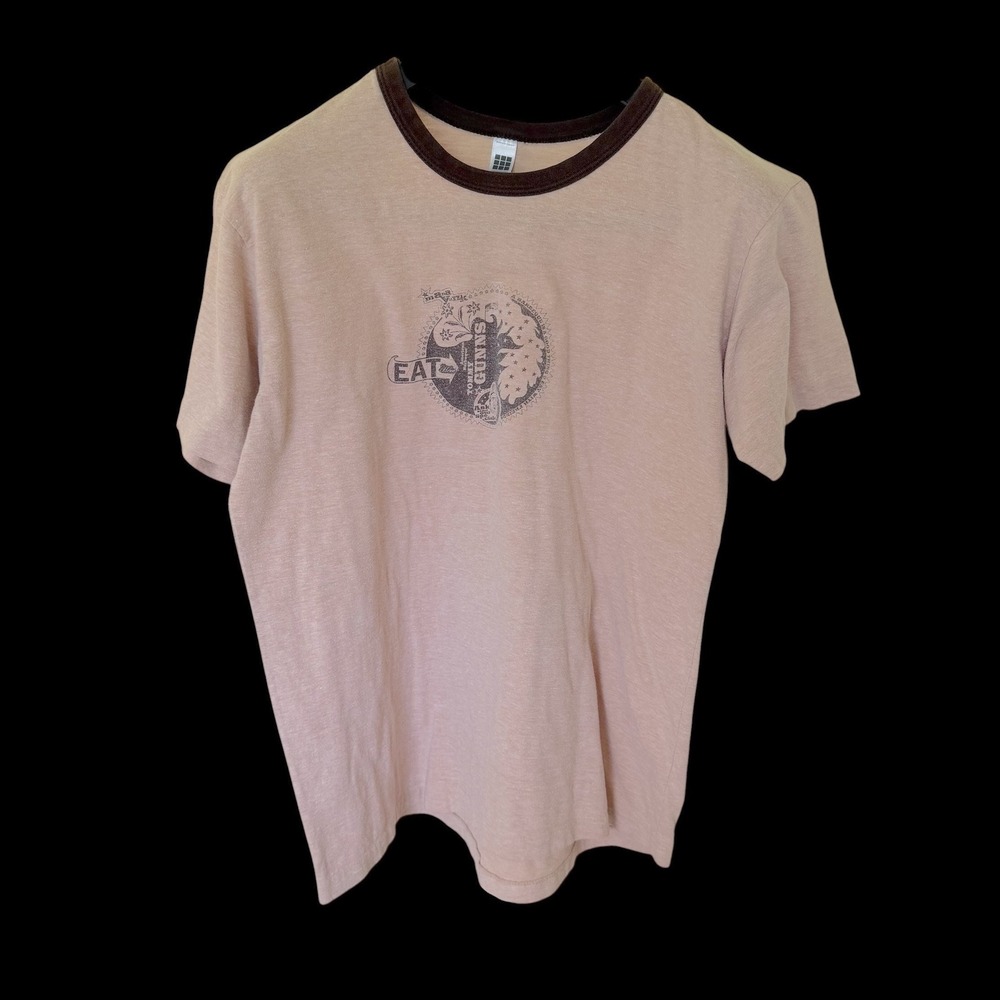 Y2K American Apparel Tommy Gunns Ringer T-Shirt Tan Brown Large Made in USA